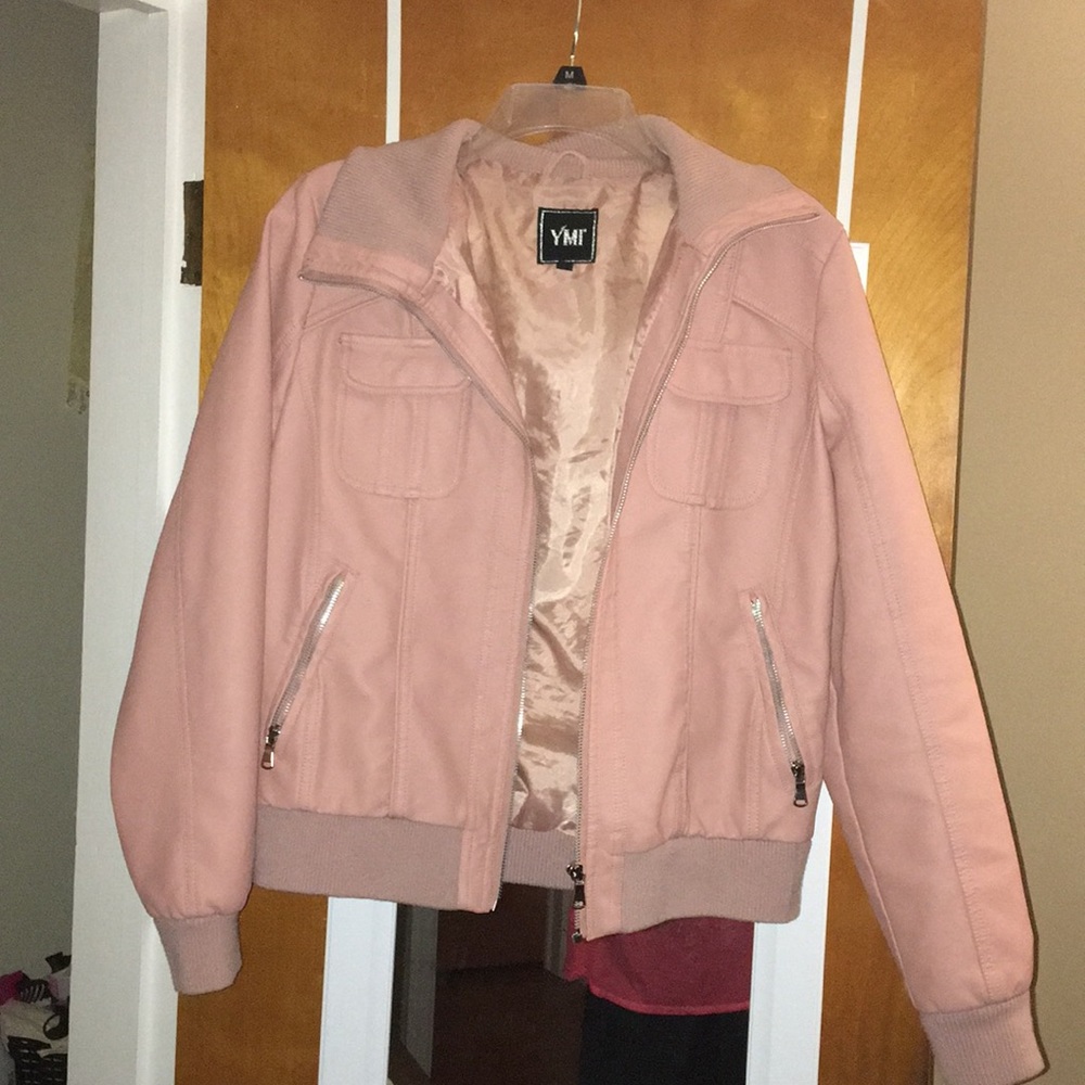 Pale pink fake leather jacket